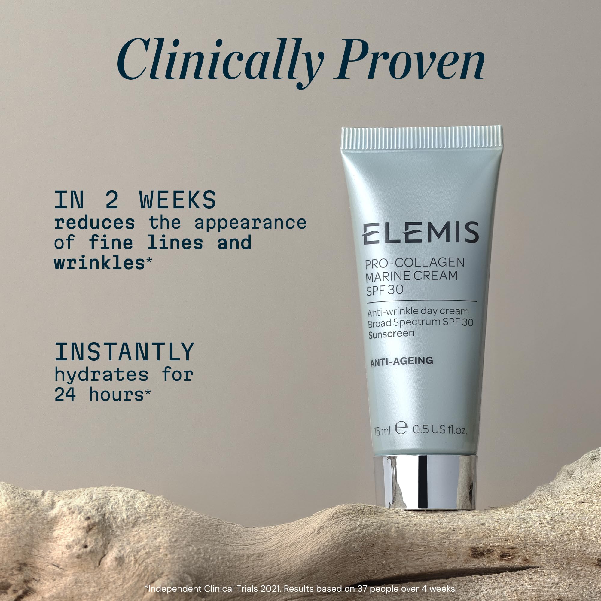 ELEMIS Pro-Collagen Marine Cream SPF 30 swatch demonstrates smooth finish and moisture.