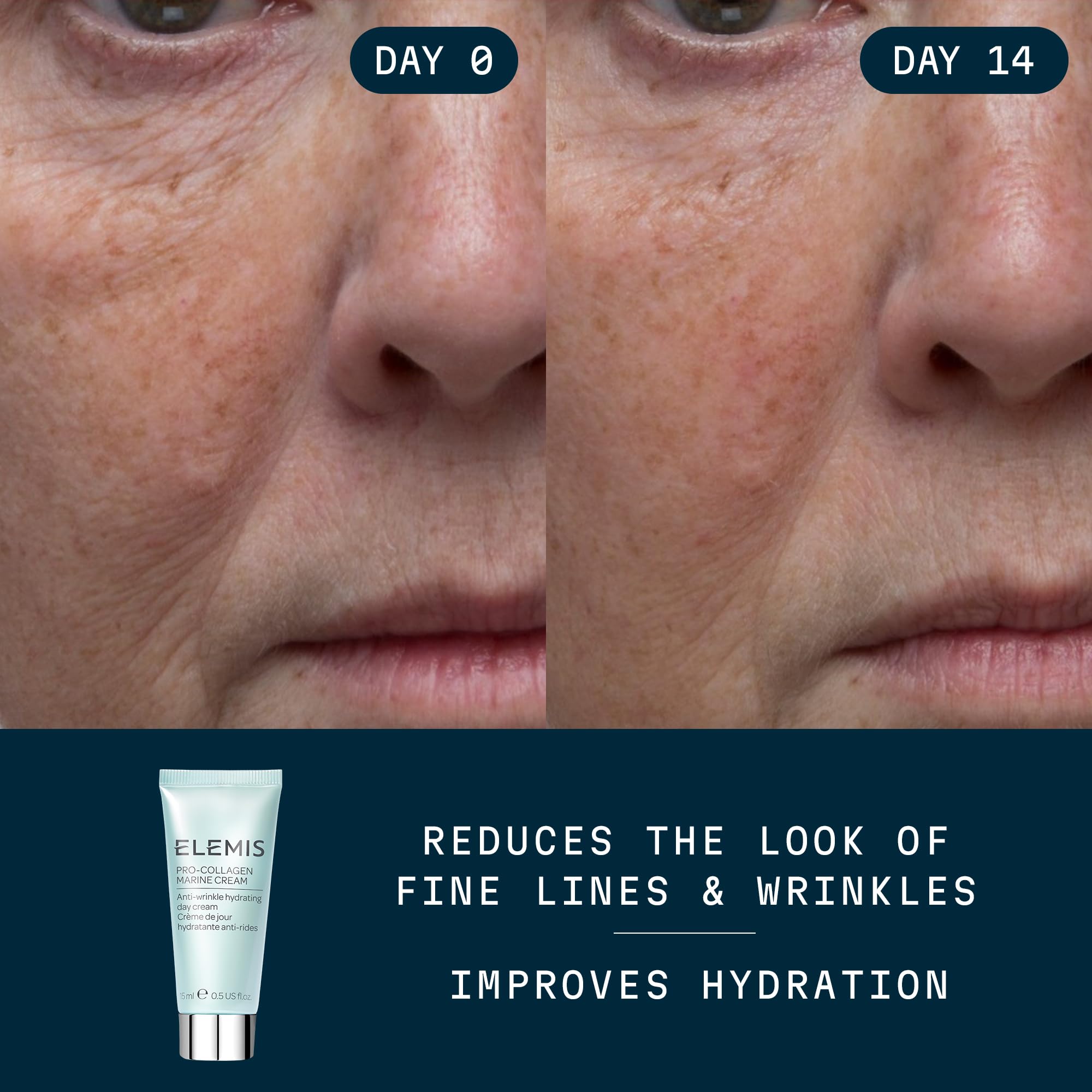 ELEMIS Pro-Collagen Marine Cream swatch on hand suggests smooth application for daily use