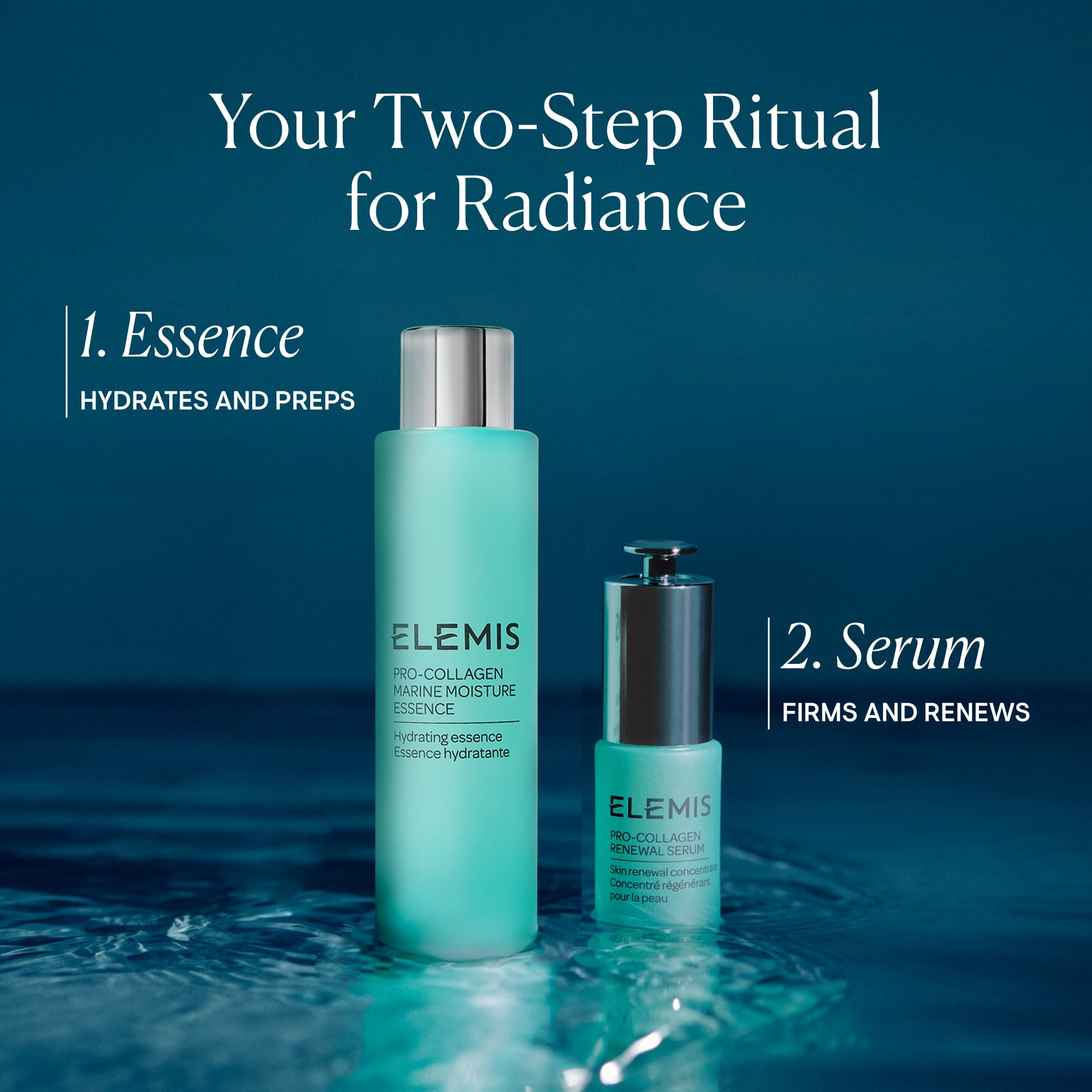 ELEMIS Pro-Collagen Marine Moisture Essence in-hand demonstrates a quick hydrating layer