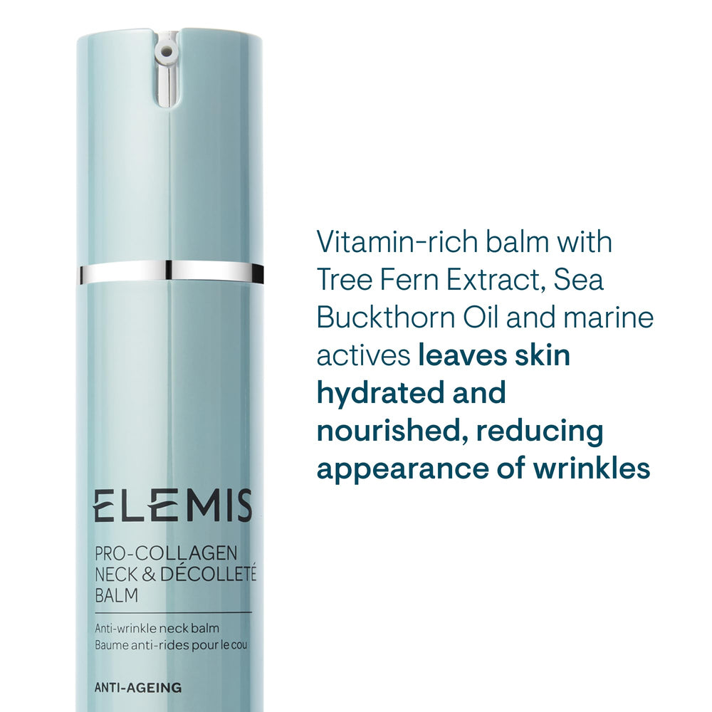 ELEMIS Pro-Collagen Neck Balm packaging display signals premium daily care.
