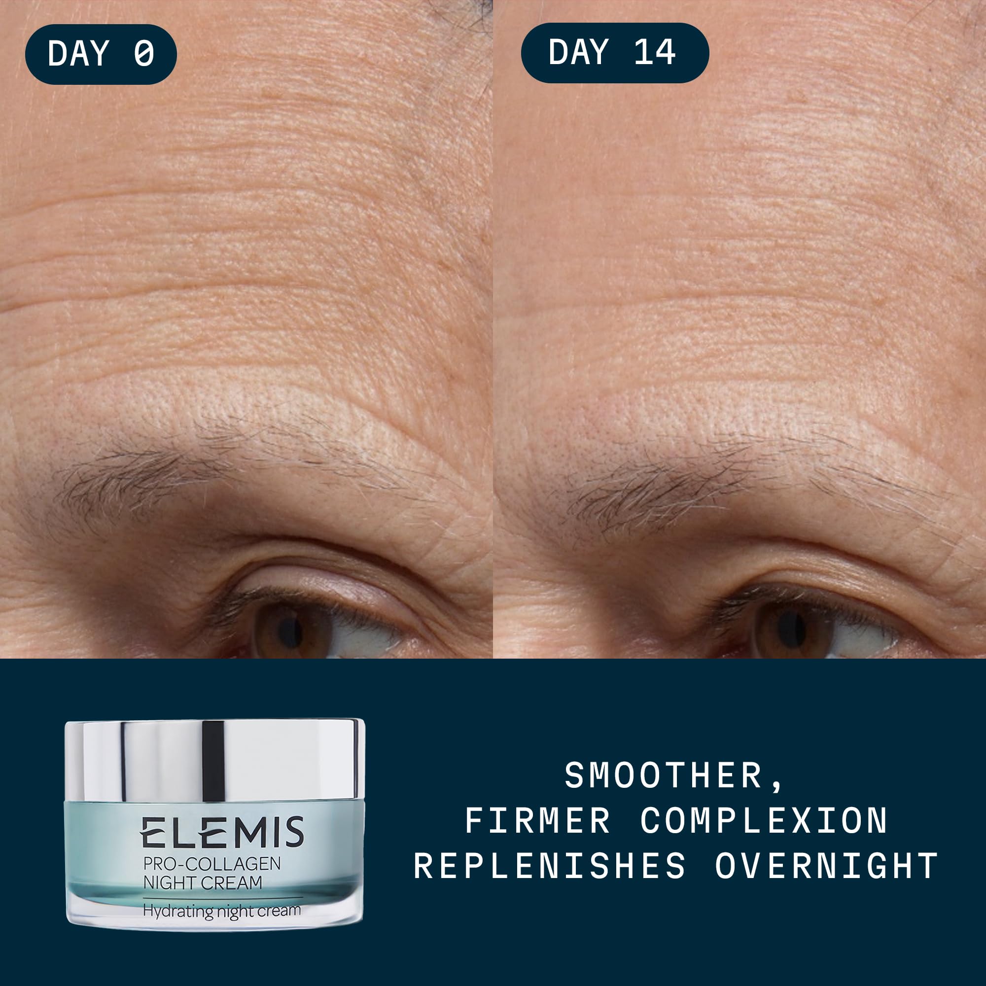 ELEMIS Pro-Collagen Night Cream jar with massage demonstrating velvety texture for evening ritual