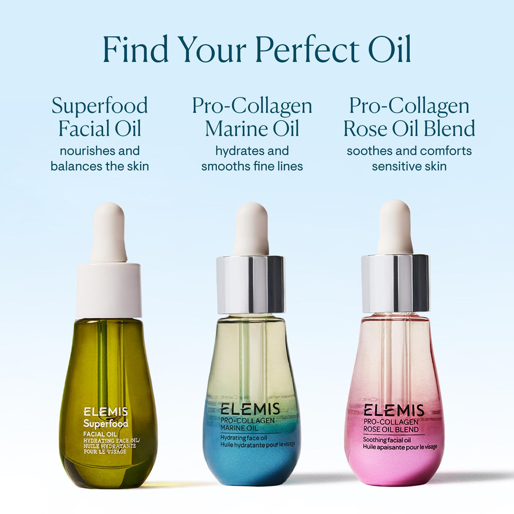 Coastal skincare scene featuring ELEMIS oil delivering a dewy, nourished complexion