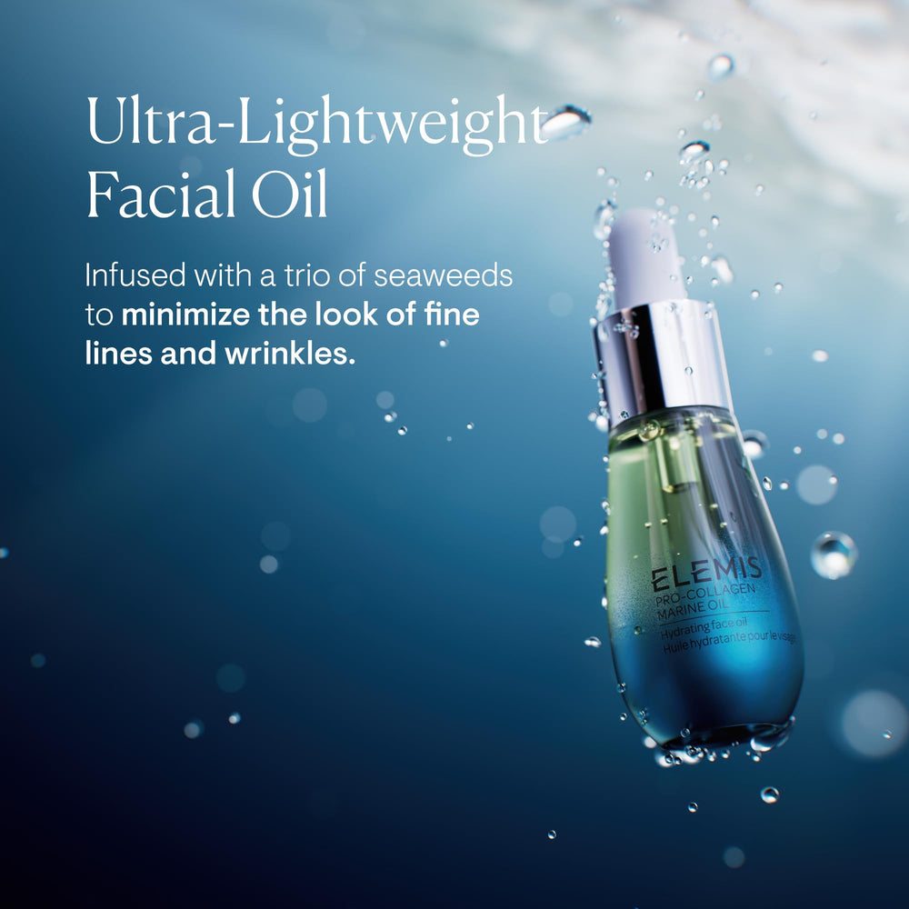 Texture close-up of ELEMIS Pro-Collagen Marine Oil shows a silky, fast-absorbing hydration
