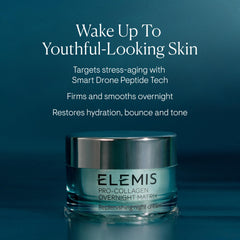 Elemis Pro-Collagen Overnight Matrix jar shows rich, smoothing cream texture.