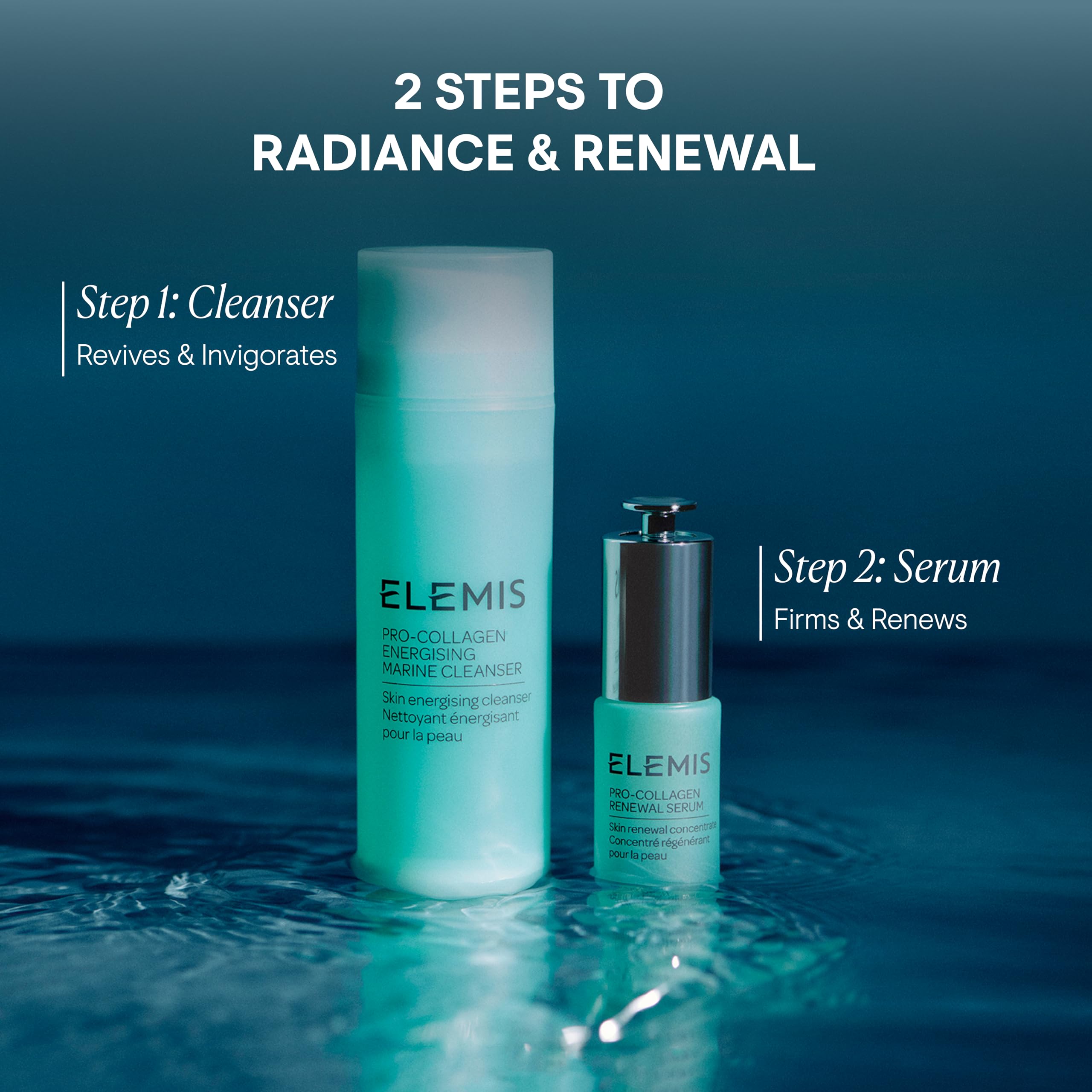 elemis pro-collagen renewal serum packaging detail highlights compact travel size