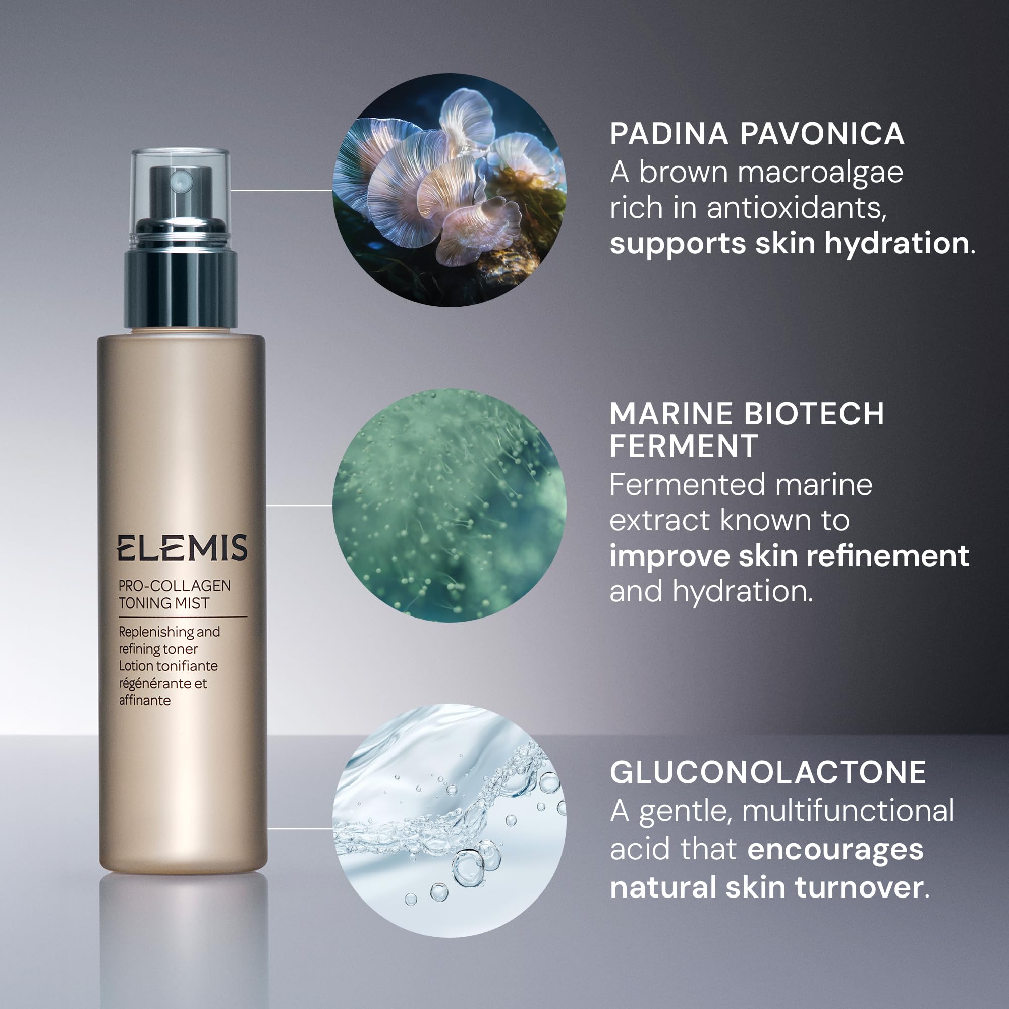 Elemis Pro-Collagen Toning Mist on the face for quick misting