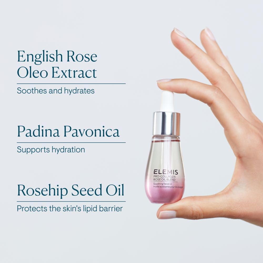 ELEMIS Rose oil glow shot showing dewy finish after use.