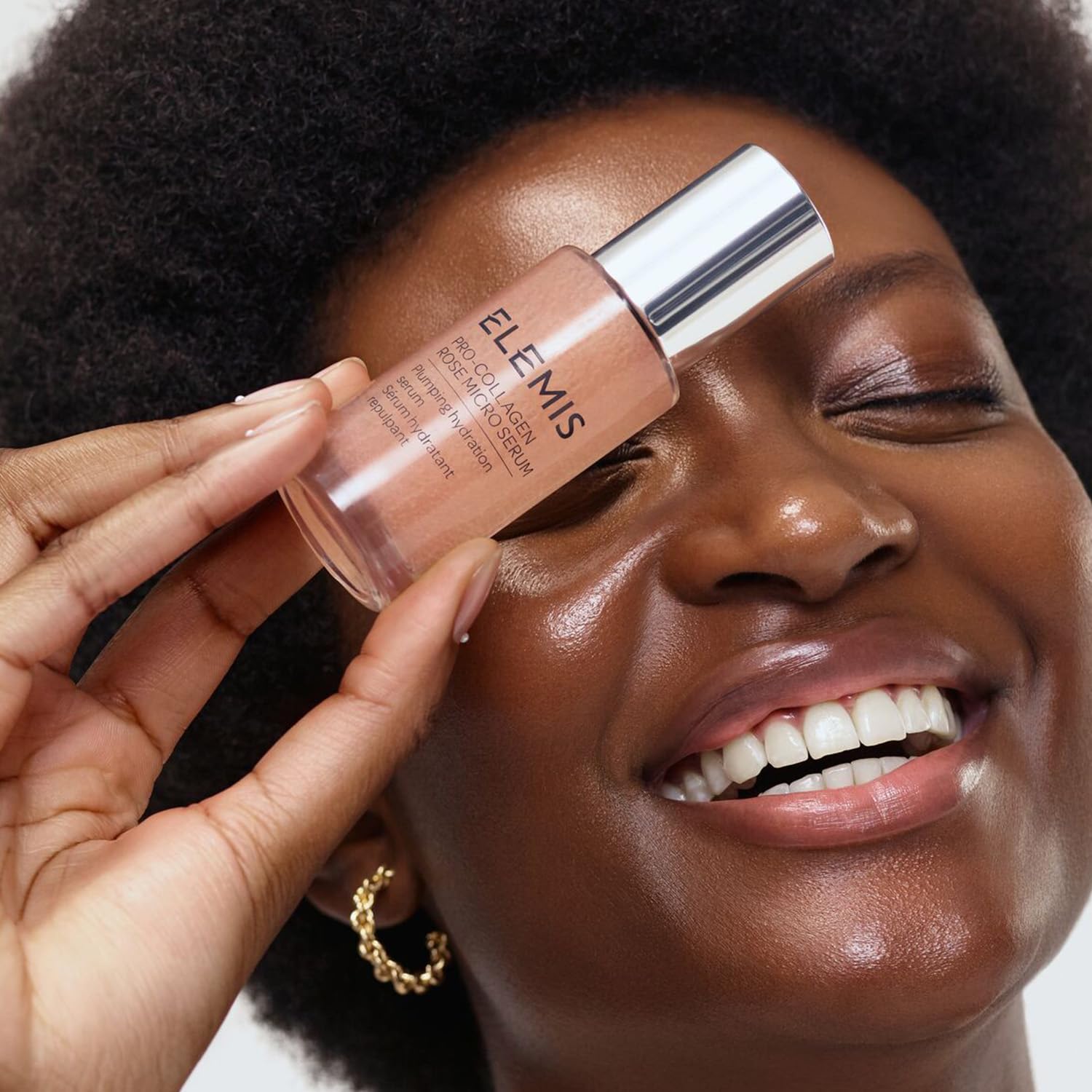 ELEMIS Serum texture closeup shows lightweight, fast-absorbing formula suited for morning routines.