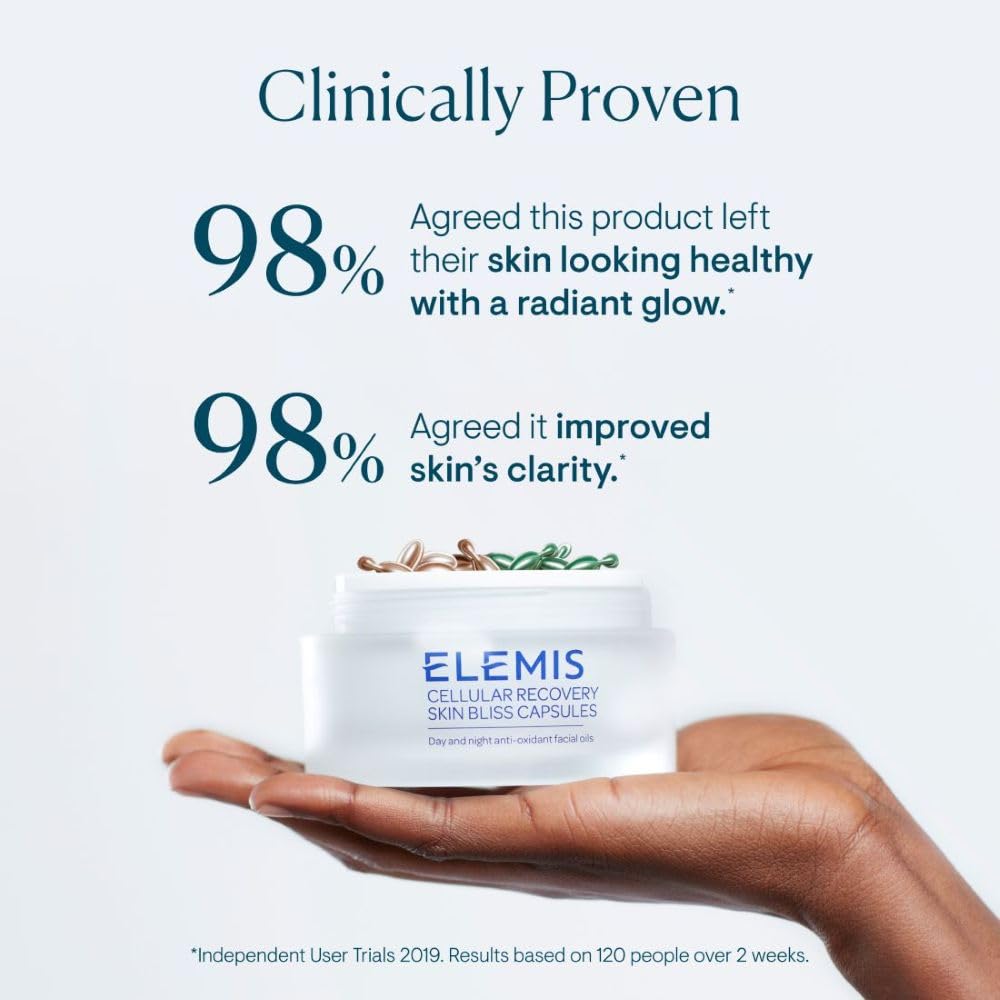 Elemis Skin Bliss Capsules break-open action reveals fresh antioxidant oil for morning hydration.