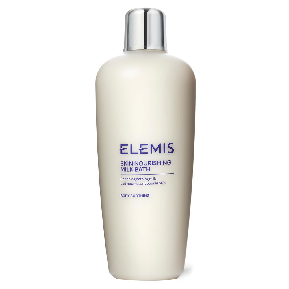 ELEMIS Skin Nourishing Milk Bath bottle promotes creamy hydration for dry skin.