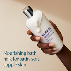 ELEMIS Skin Nourishing Milk Bath pour demonstrates easy, gentle bath-time use.