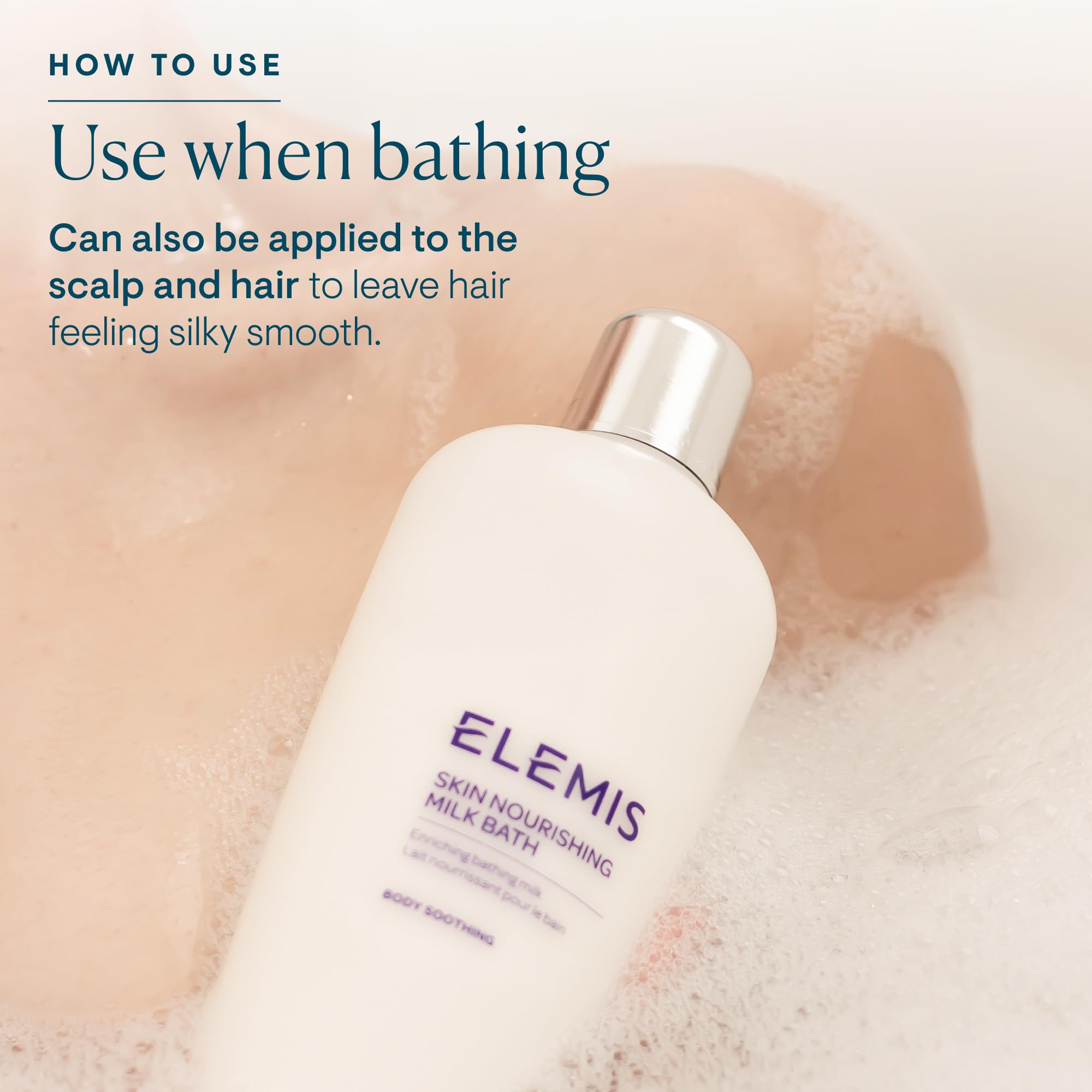 ELEMIS Skin Nourishing Milk Bath usage patch shows neat application on dry patches.