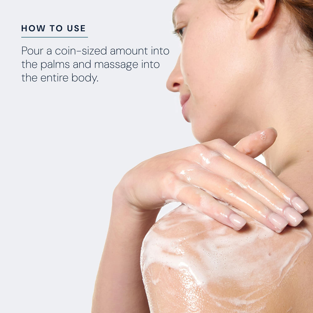 Elemis Skin Nourishing Shower Cream texture reveals silky, non-stripping formula.