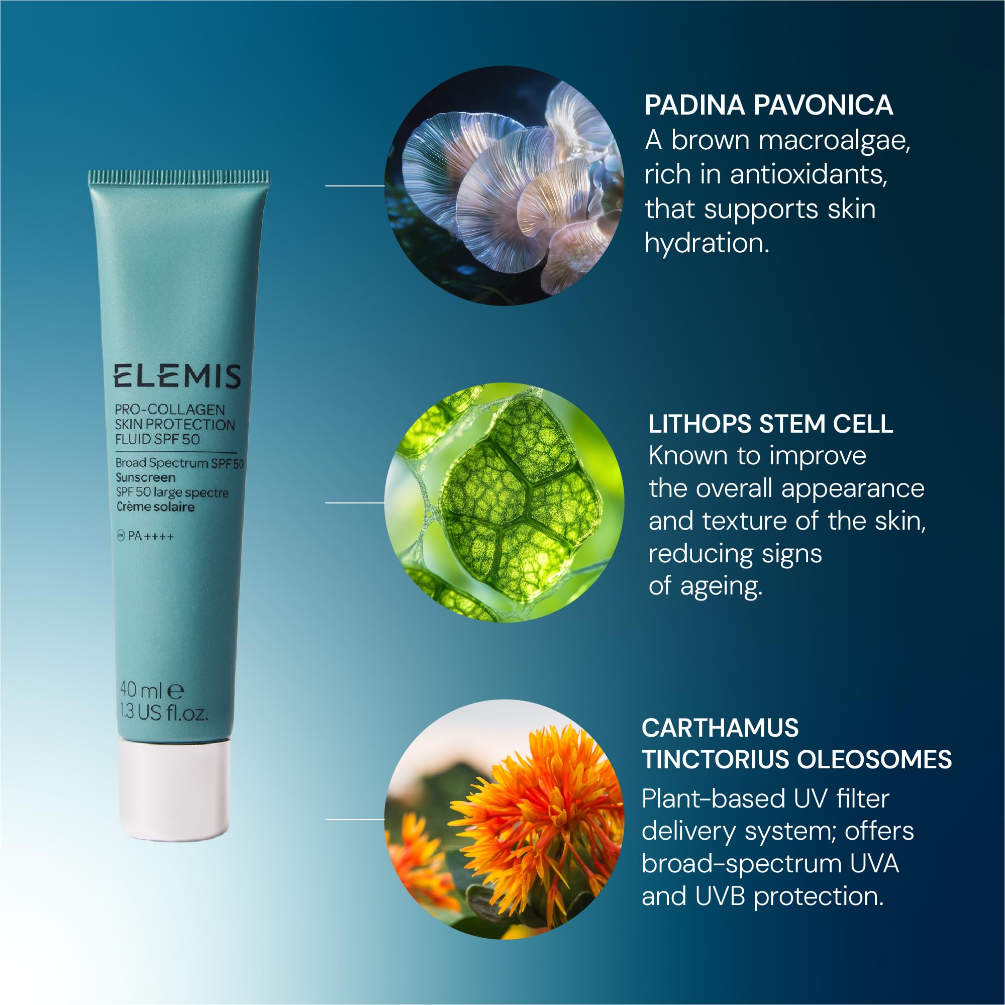Elemis SPF 50 applied to face, neck, and ears for comprehensive protection.