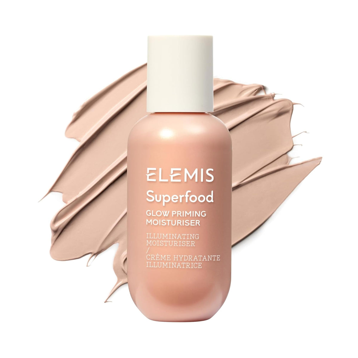 Elemis Superfood Glow Priming Moisturizer packaging close-up for daily use.