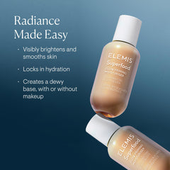 Elemis Superfood Glow Priming Moisturizer texture close-up showing lightweight hydration.