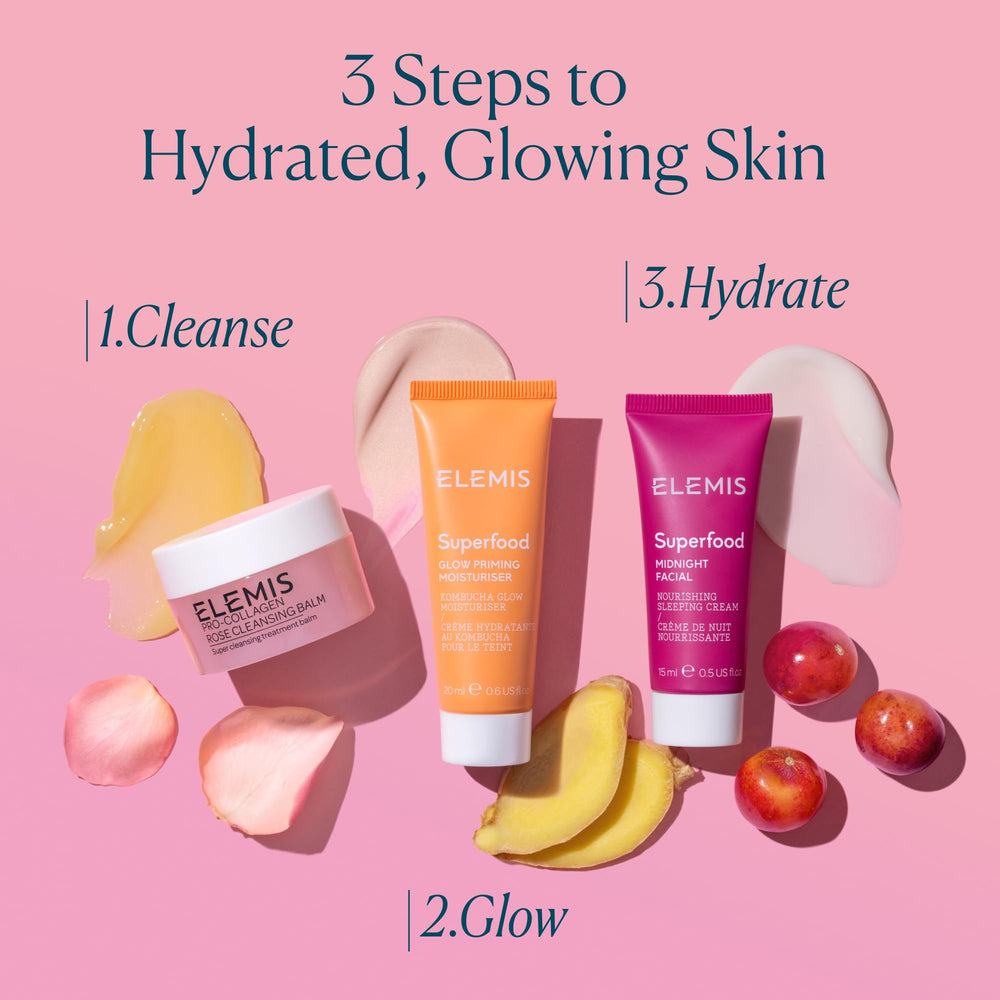 ELEMIS Midnight Facial with camu camu extract visible on skin prep for glow-like effect.