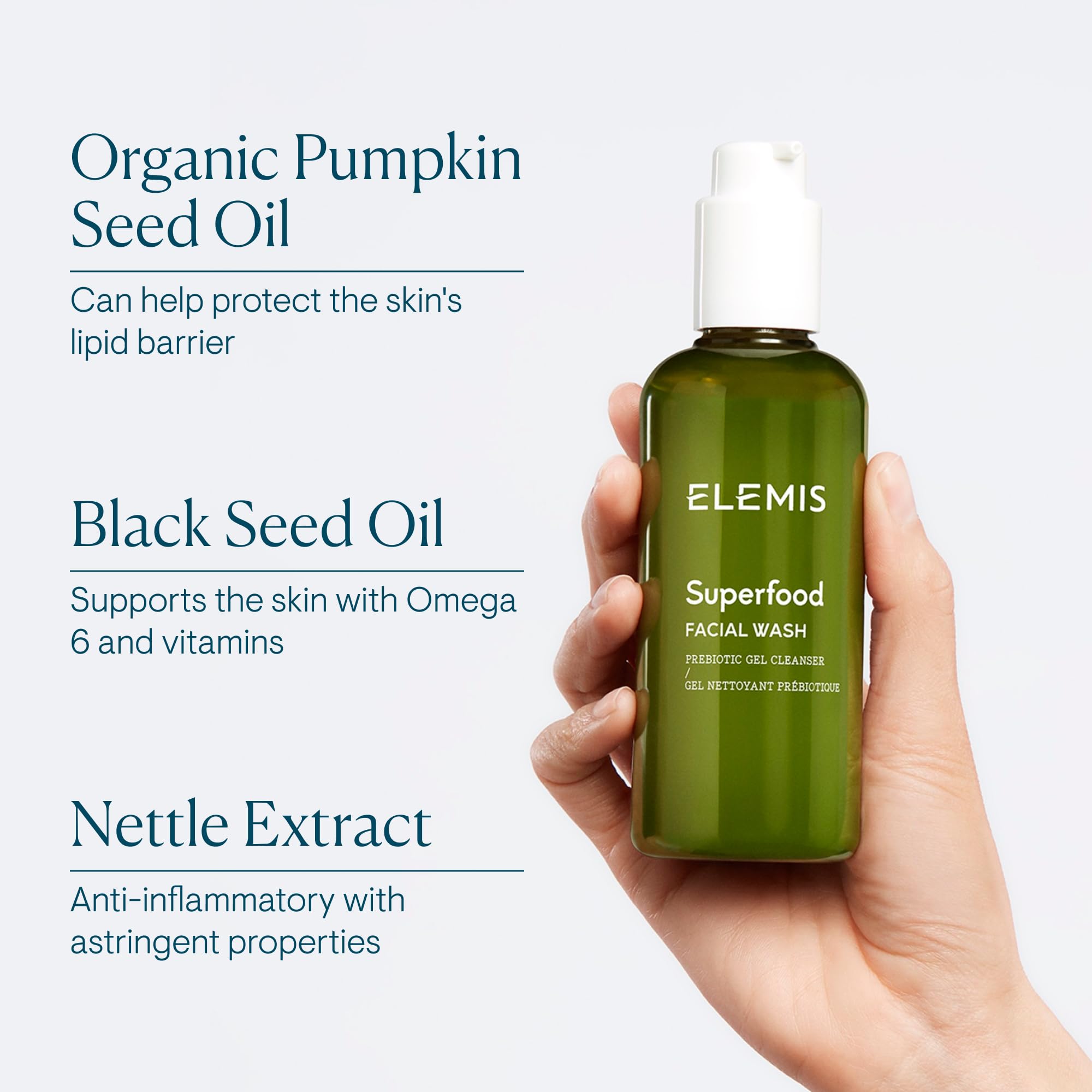 Elemis Superfood Facial Wash morning routine shot for daily refresh.