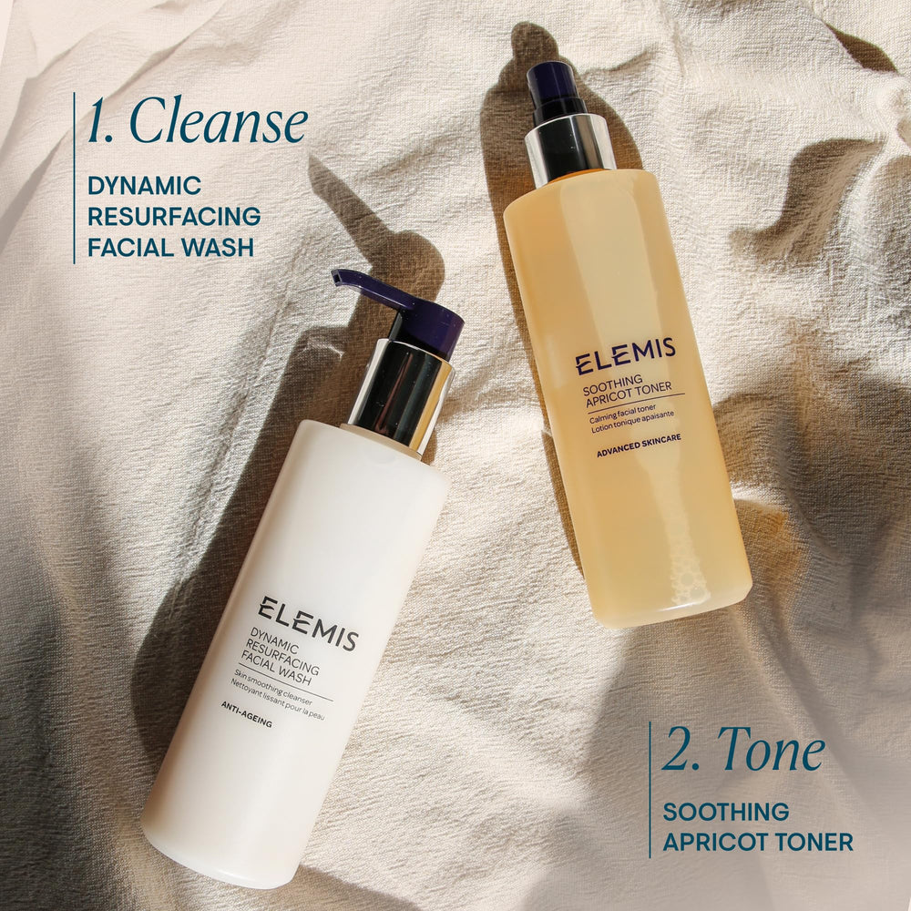Elemis Soothing Apricot Toner used as eyelid cleanser for gentle cleansing.