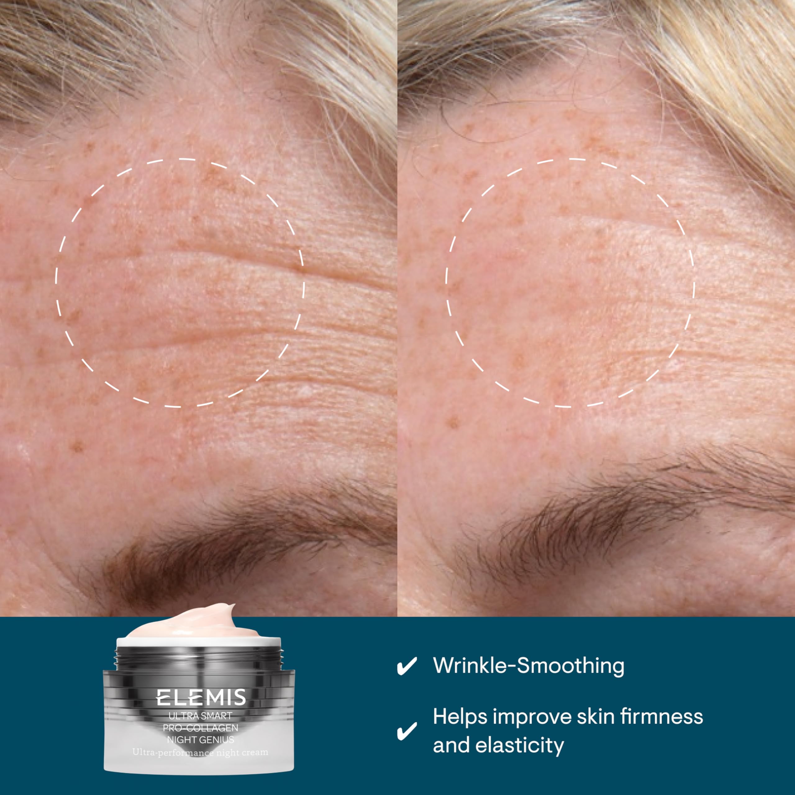 ELEMIS Ultra Smart Night Genius cream swirls showcasing rich texture for hydration.