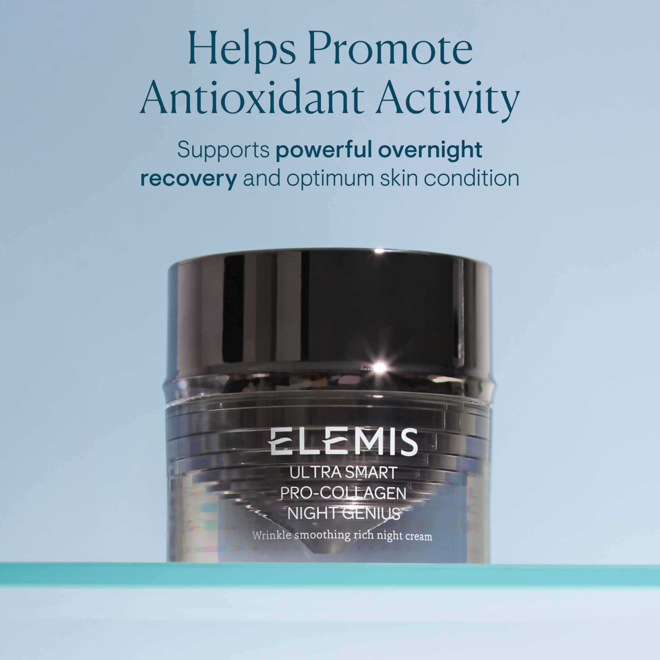 ELEMIS Ultra Smart Night Genius on-face application emphasizing smoothing routine.