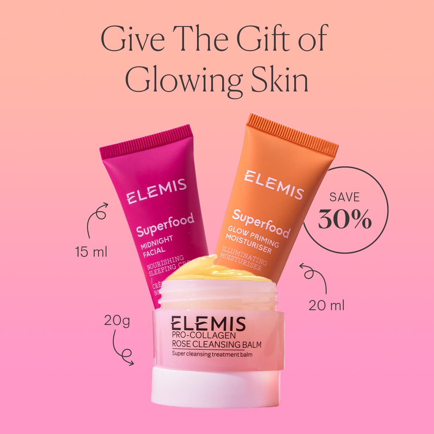 ELEMIS Glow Priming Moisturizer texture close-up shows a smooth luminous finish