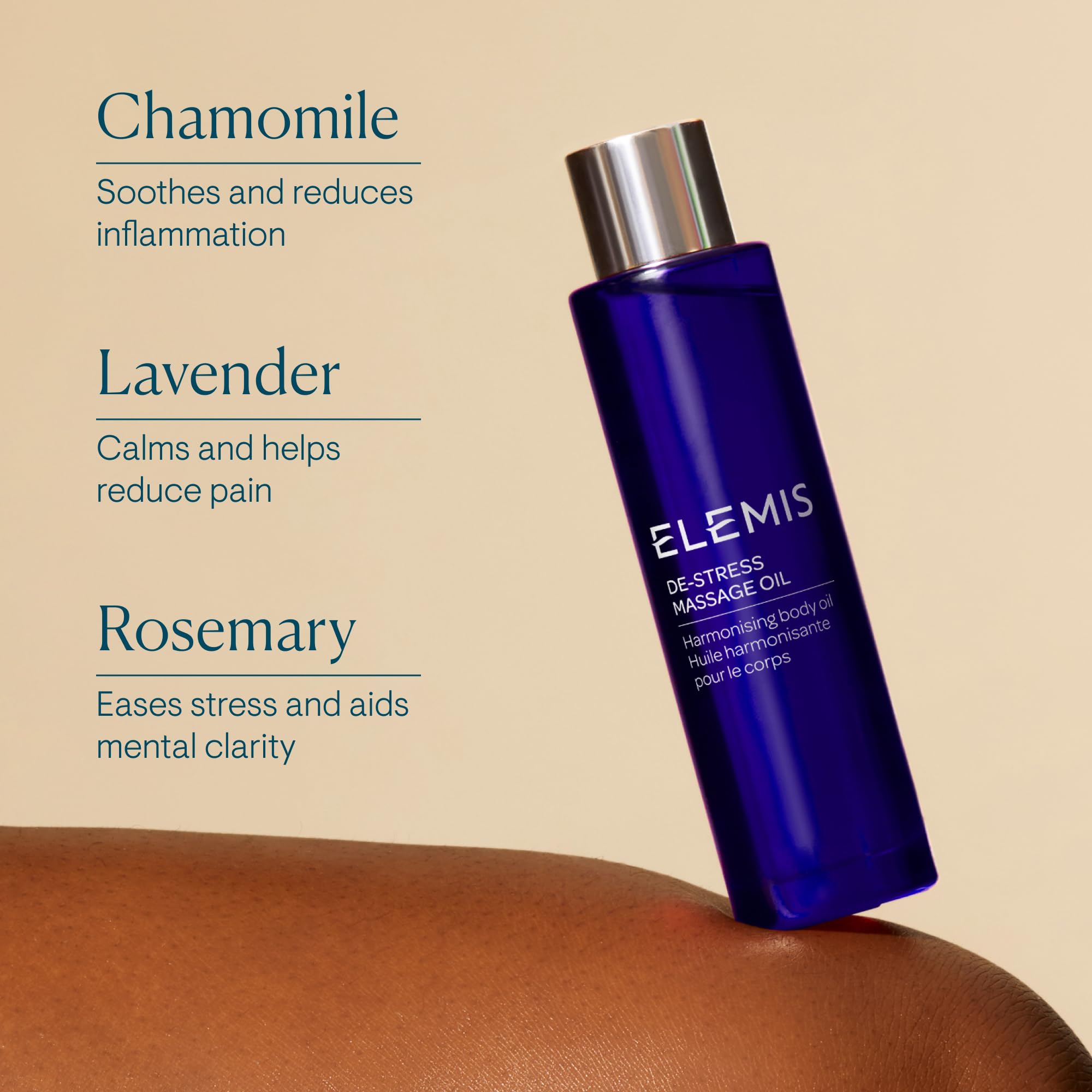 ELEMIS De-Stress Massage Oil absorption demo shows quick skin uptake
