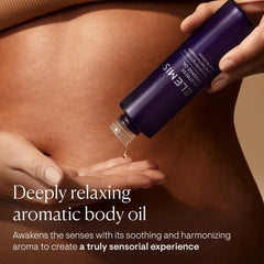 ELEMIS De-Stress Massage Oil being poured to showcase fast-absorbing formula
