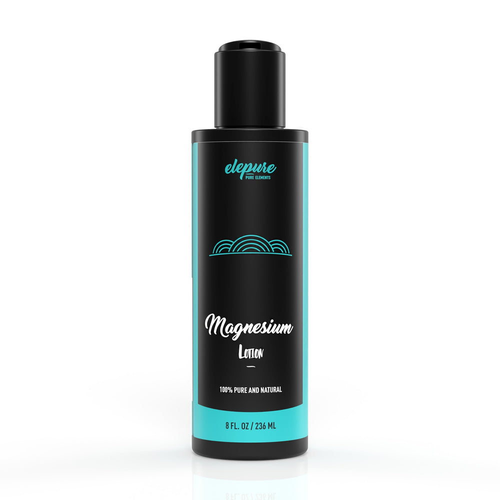 Elepure Natural Magnesium Lotion bottle highlights high-potency formula for daily soothing.