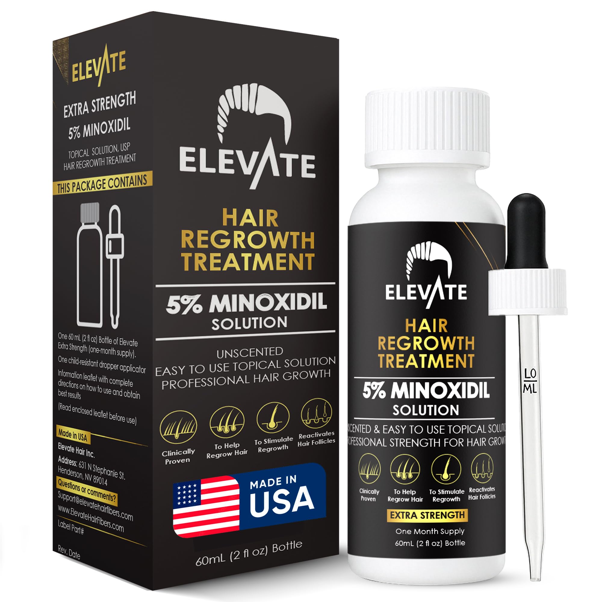 Elevate 5% Minoxidil bottle close-up for targeted hair regrowth support.