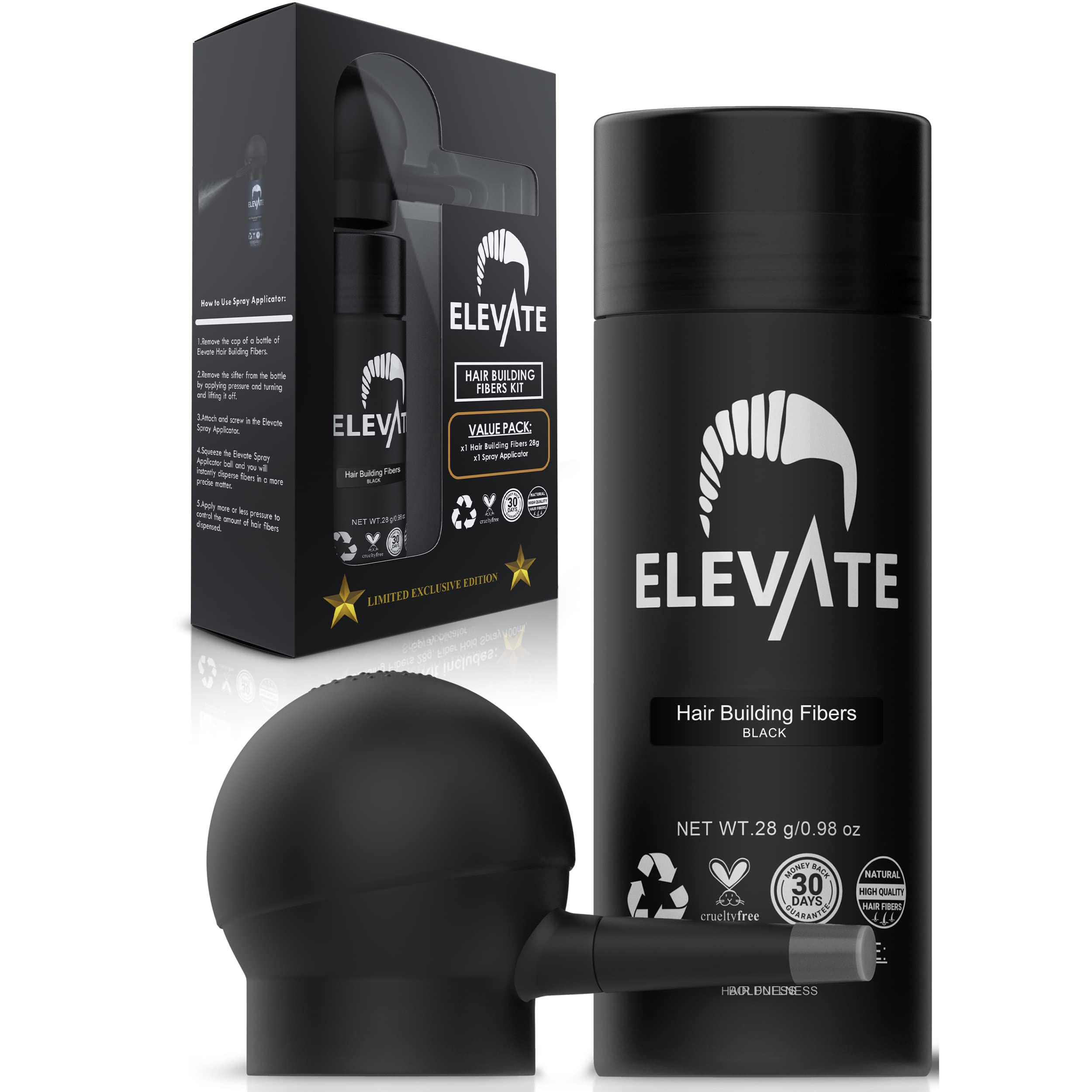 Elevate Hair Fibers application closeup shows natural bond for fuller look
