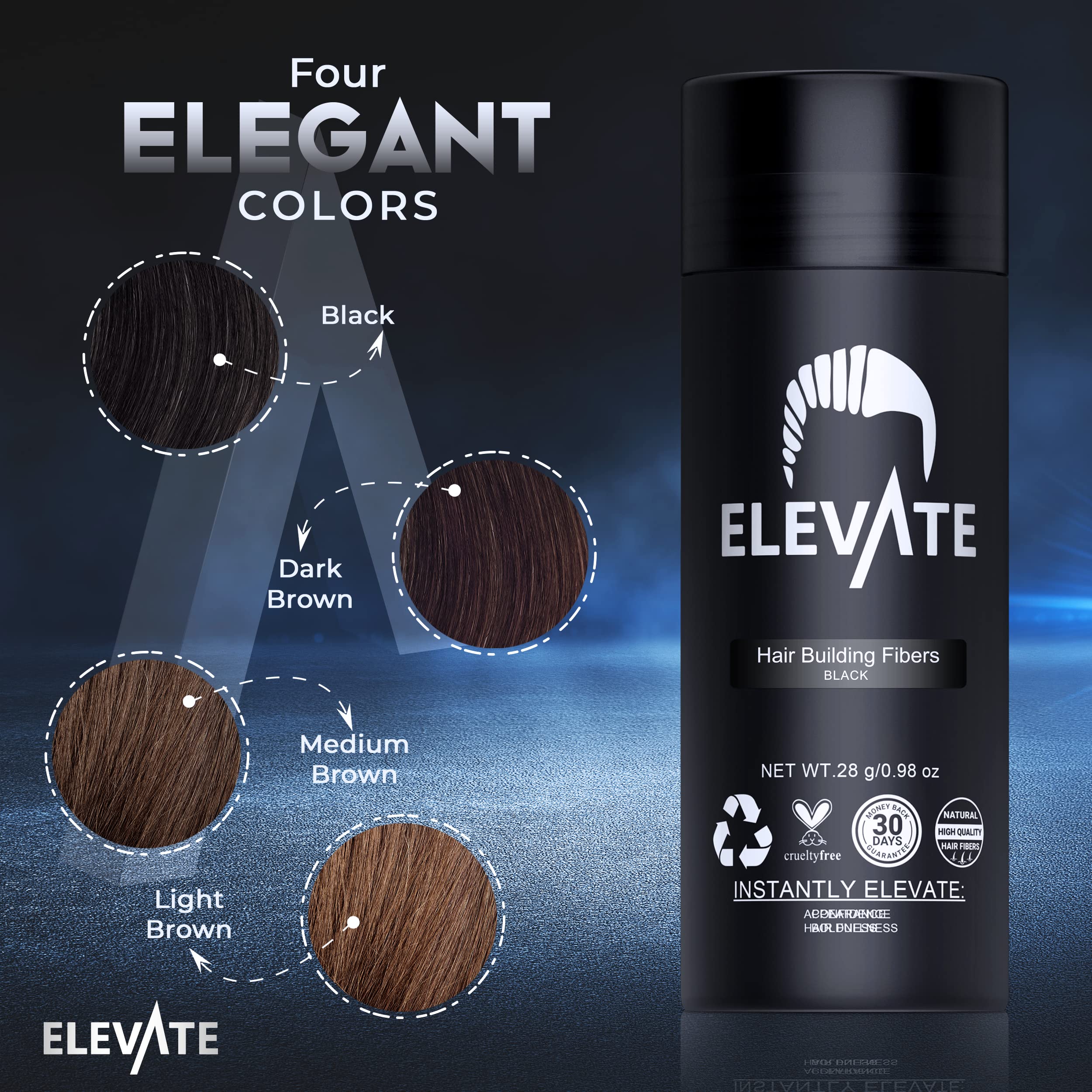 Elevate Hair Fibers crown-area concealment for fuller appearance.