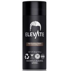 Elevate Hair Fibers dark brown bottle pour demonstrates quick coverage for thinning areas