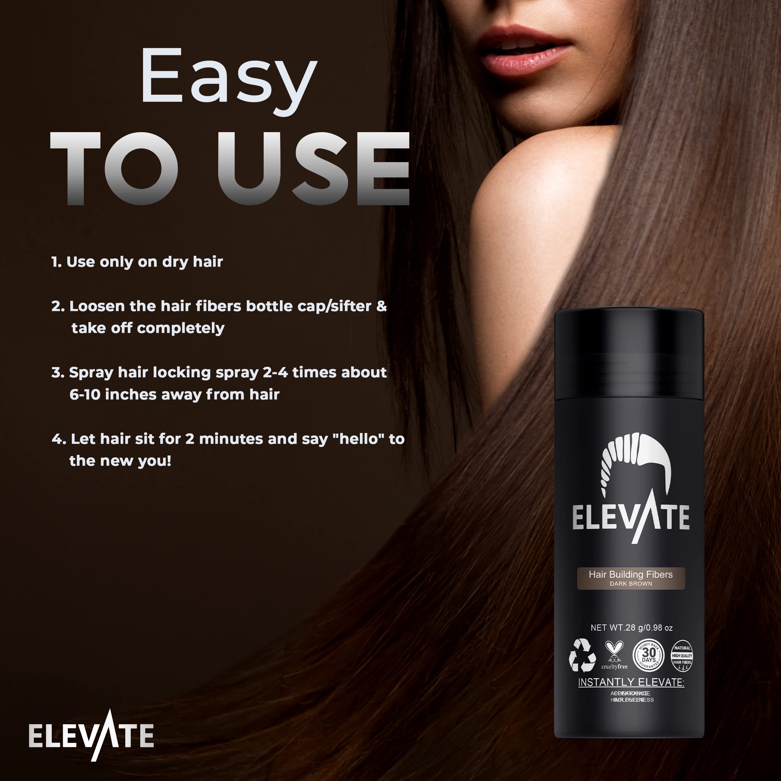 Elevate Hair Fibers natural keratin fibers for undetectable thickening
