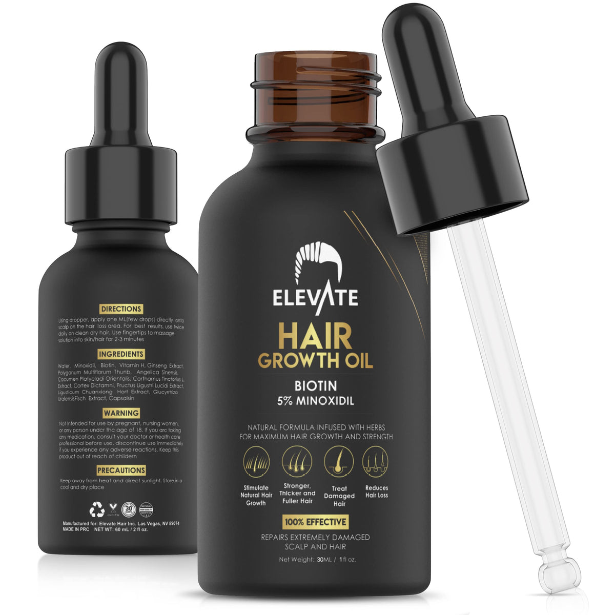 Elevate Hair Regrowth Treatment bottle showing formulation for hair recovery.