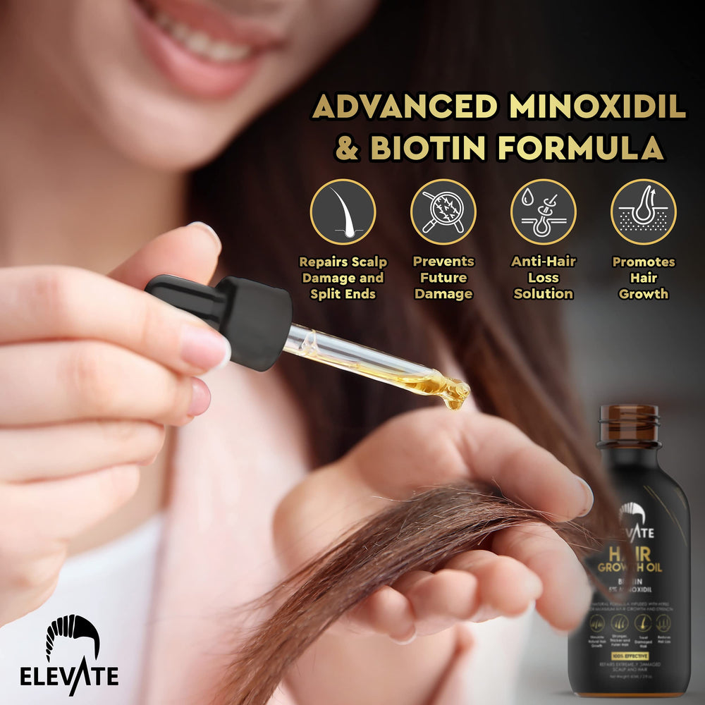 Elevate Hair Regrowth Treatment Biotin serum being applied for better absorption.