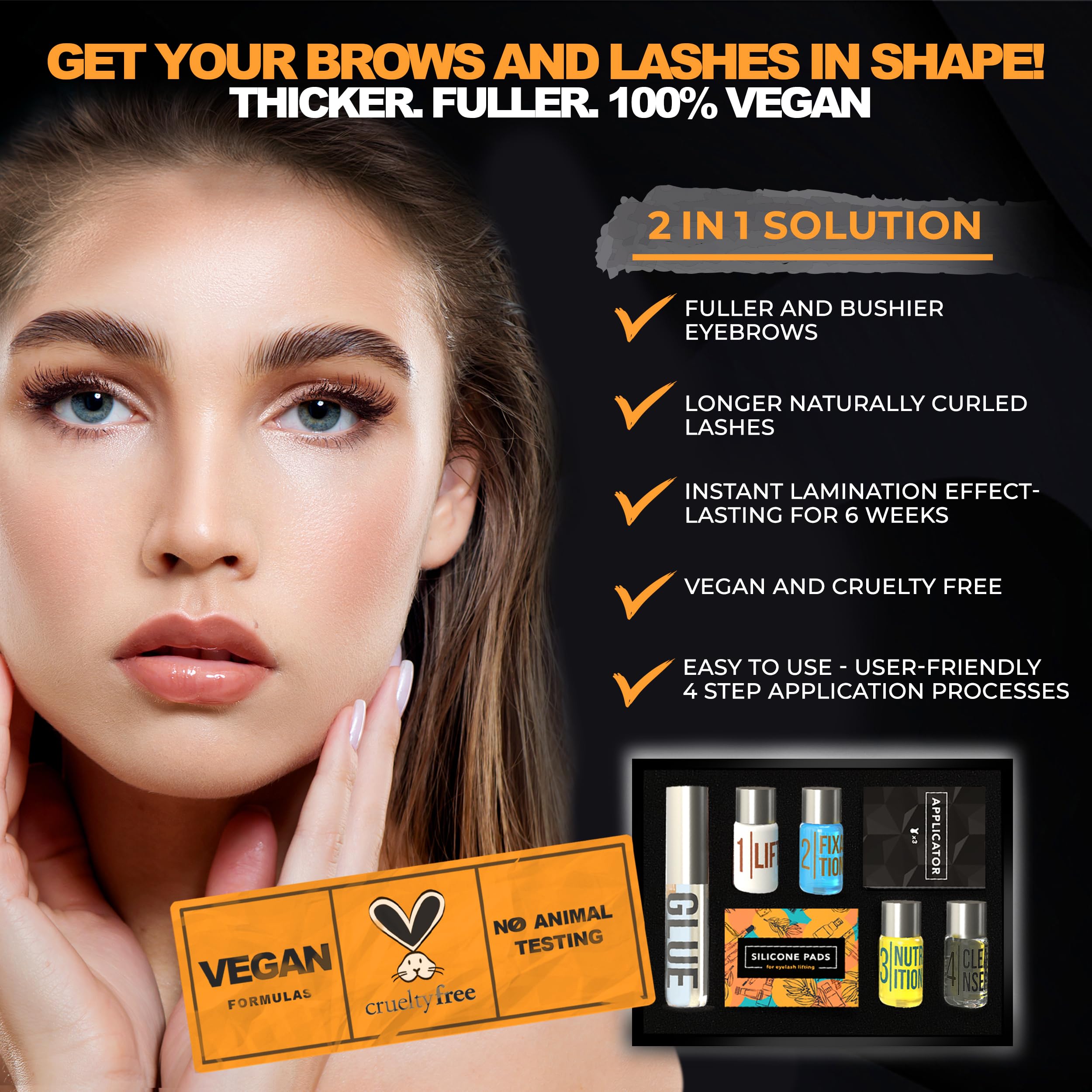 Step 1 brow lamination application shown for quick at-home lift