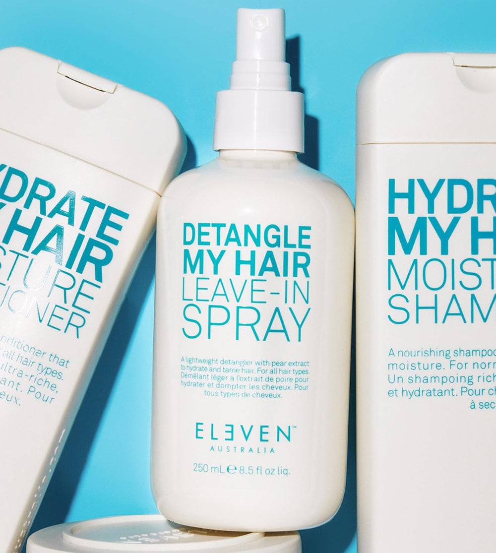 ELEVEN AUSTRALIA Detangle My Hair spray application scene showing easy spray distribution.