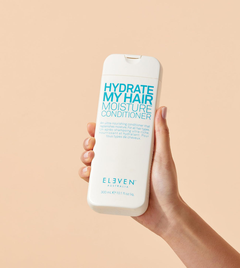 ELEVEN AUSTRALIA Hydrate My Hair hydrolysed quinoa close-up emphasizes nourishing conditioning