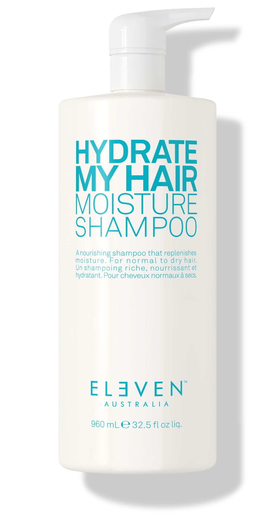 ELEVEN AUSTRALIA Hydrate My Hair shampoo bottle shows color-safe hydration for dry hair.