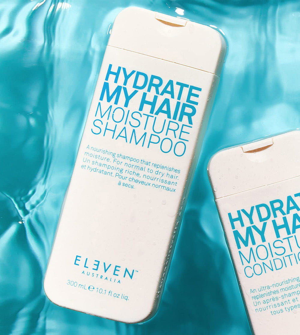 ELEVEN AUSTRALIA Hydrate My Hair after-wash look shows smooth, frizz-reduced hair.