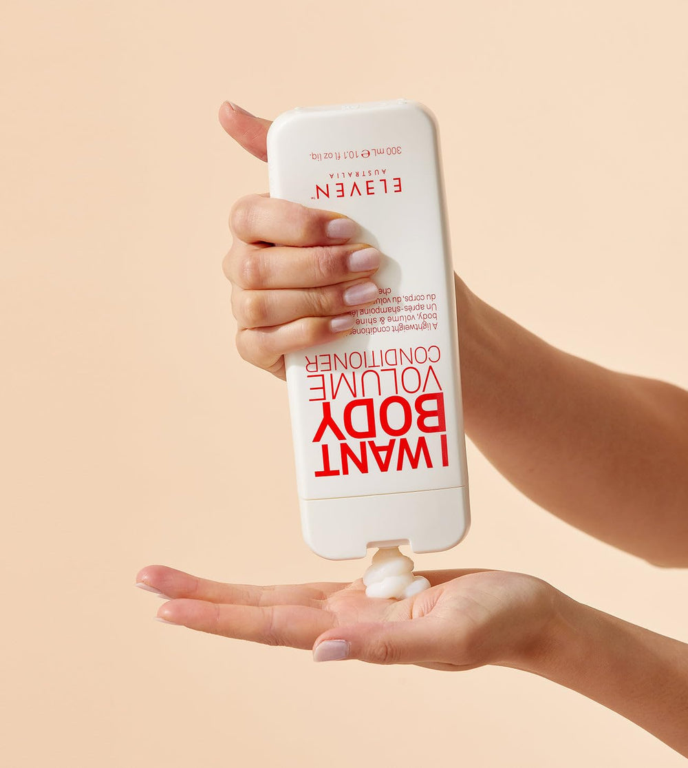 ELEVEN AUSTRALIA I Want Body Volume shower application demonstrates creamy conditioner easy to distribute through hair.
