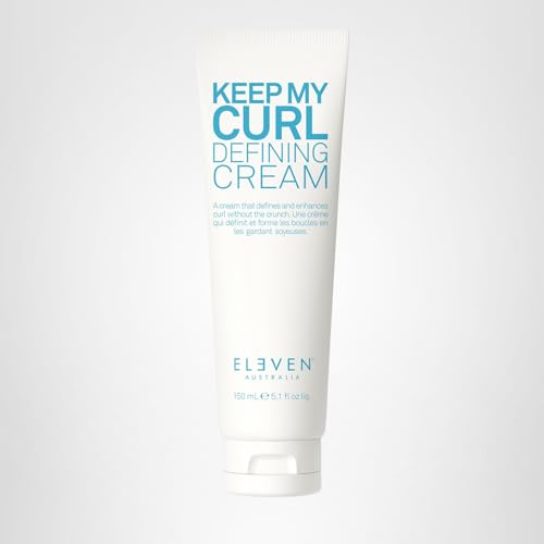 ELEVEN AUSTRALIA Keep My Curl Defining Cream bottle with curls showing frizz control.