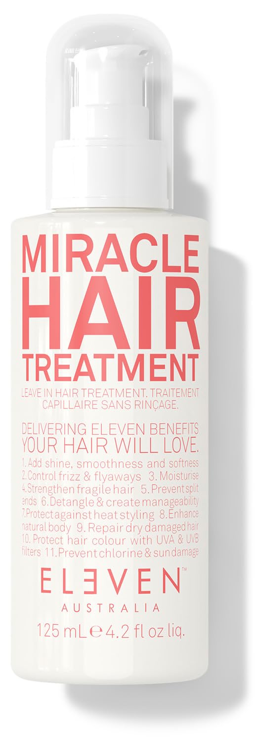 ELEVEN AUSTRALIA Miracle Leave In bottle closeup showing daily hydration and shine.