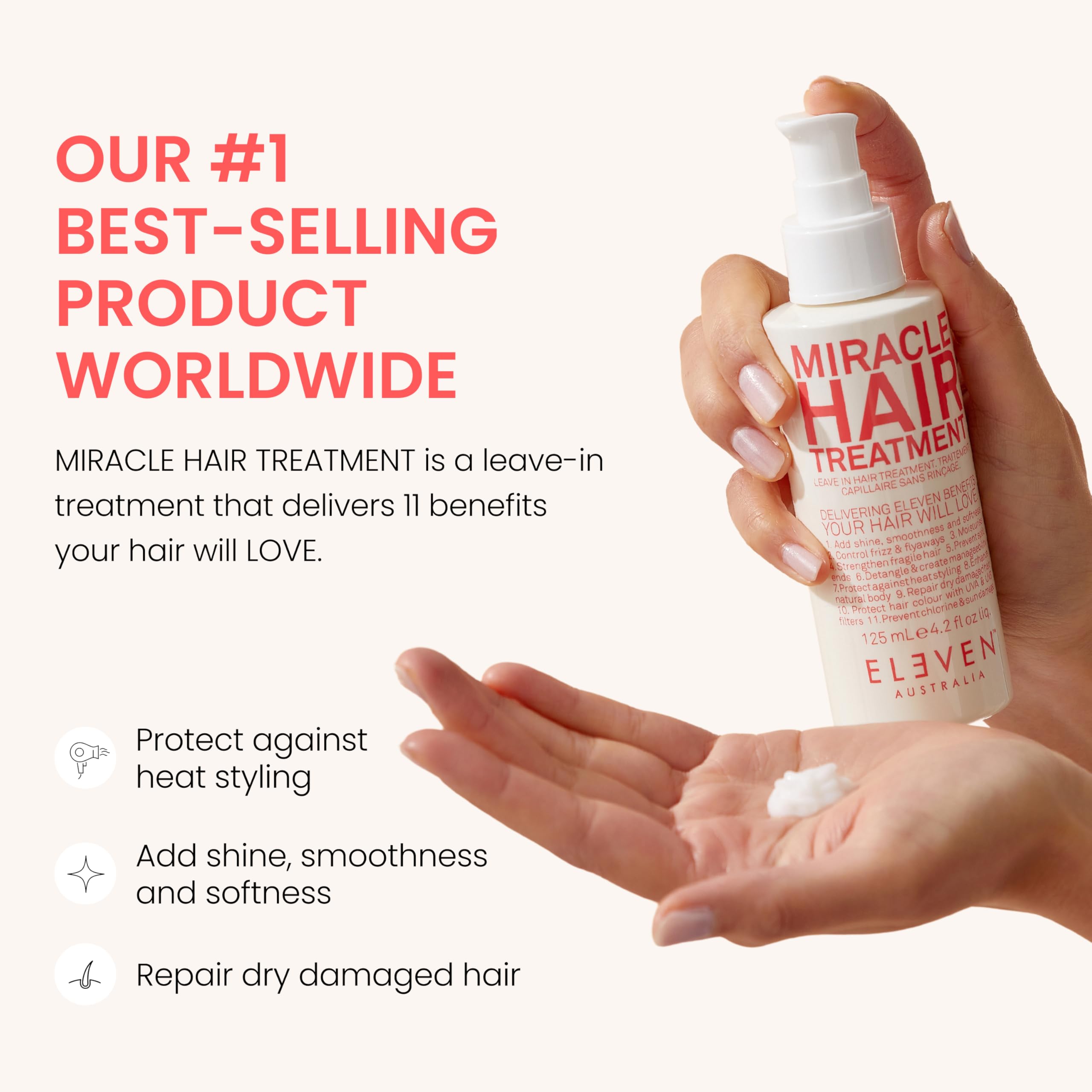 ELEVEN AUSTRALIA Miracle Leave In being dispensed for smooth detangling prep.