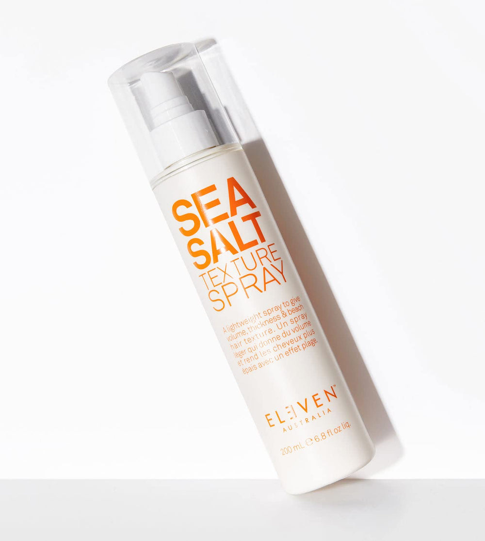 ELEVEN AUSTRALIA Sea Salt Texture Spray textured hair close-up shows volume and bounce.