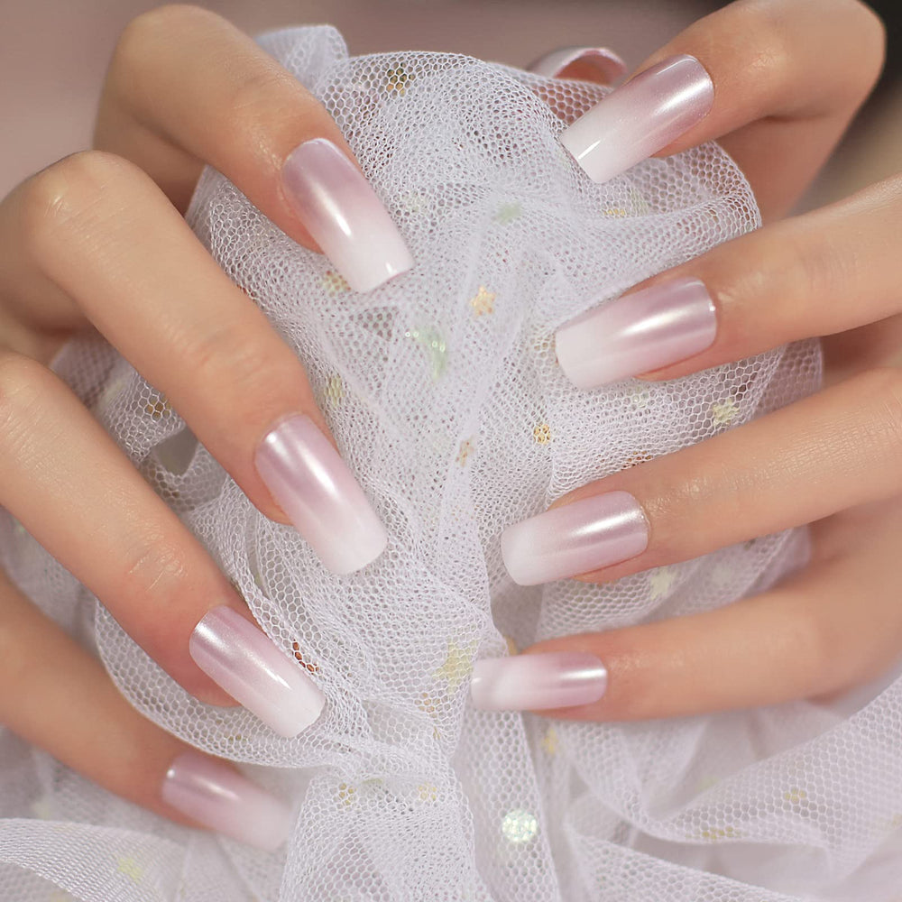 Elevenail pink white gradient press-on nails for a quick, salon-worthy at-home manicure.