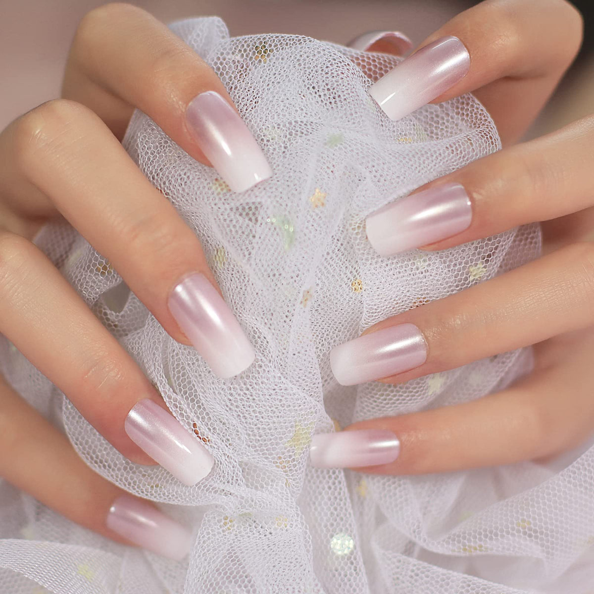 Elevenail pink white gradient press-on nails for a quick, salon-worthy at-home manicure.