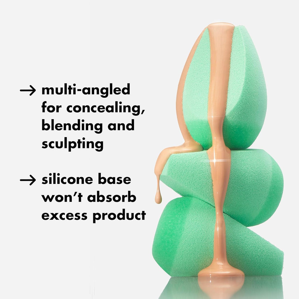 e.l.f. angled silicone face sponge wet-dry use for flexible finish.