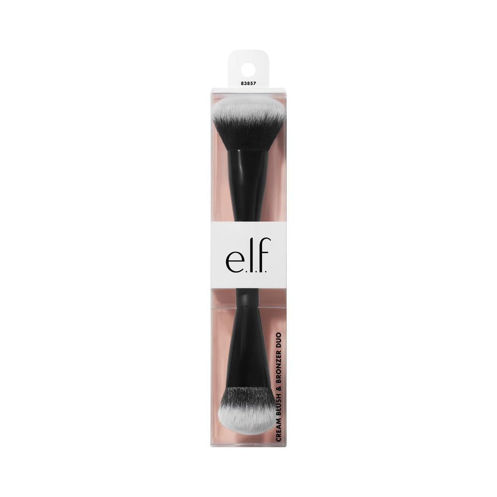 e.l.f. brush held in hand to show size and travel-friendly scale